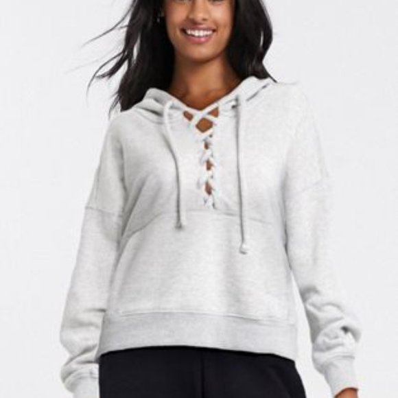 Free People Tops - Free People Movement White MEDIUM Believe It Lace Up Pullover Sweatshirt Hoodie